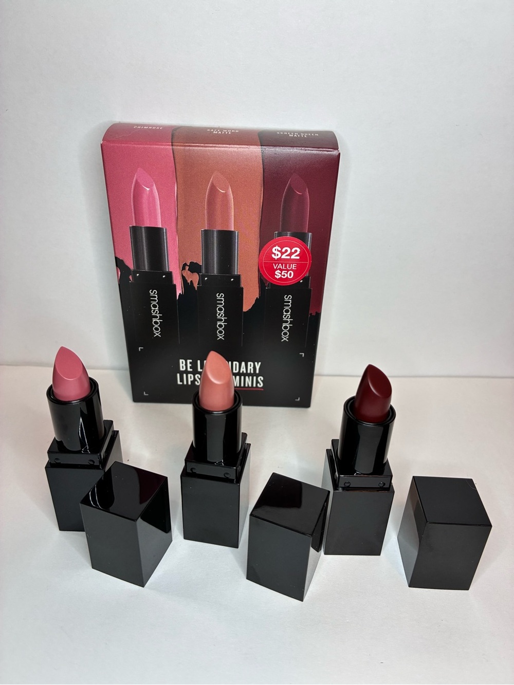 Smashbox Be Legendary Mini Lipstick Trio In Primrose, Safe Word & Screen Queen - Picture 2 of 4